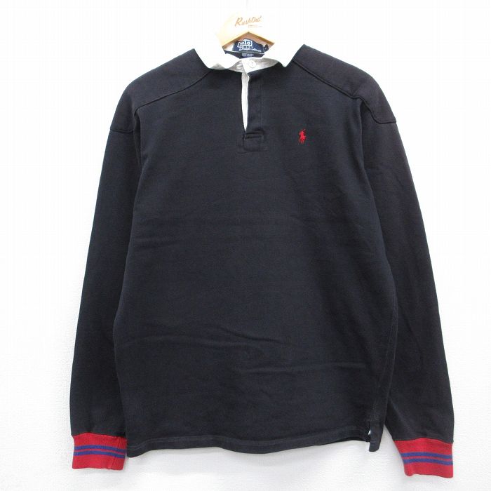 M★古着 ラルフローレン 長袖 ブランド ラガー シャツ メンズ 90年代 90s ワンポイントロゴ コットン USA製 黒他【spe】 26may07