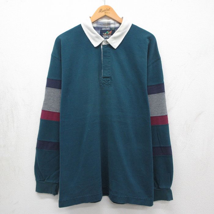 ランズエンド 90s 長袖ラガーシャツ グリーン メンズXL相当 | 古着