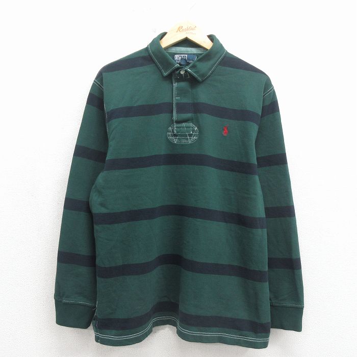 XL★古着 ラルフローレン 長袖 ブランド ラガー シャツ メンズ 90年代 90s ワンポイントロゴ コットン 緑他【spe】 26may11