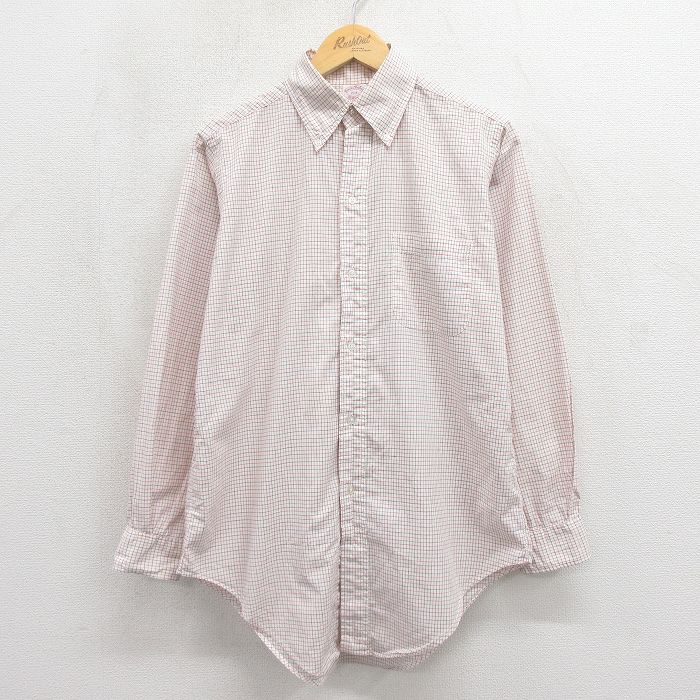 L★古着 ブルックスブラザーズ 長袖 ブランド シャツ メンズ 90年代 90s コットン ボタンダウン USA製 白他 チェック【spe】 26may12