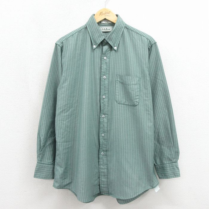 エルエルビーン 90s 長袖シャツ ストライプ グリーン XL | 古着