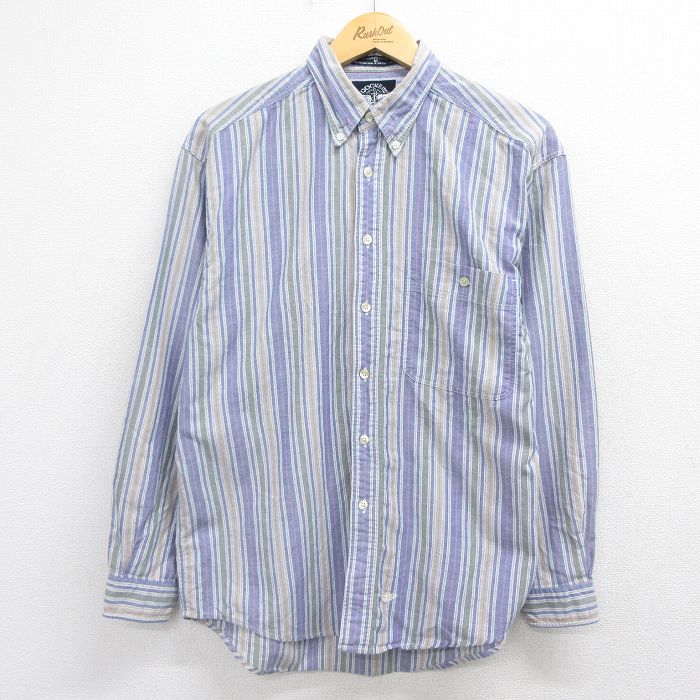 L★古着 ドッカーズ 長袖 ブランド シャツ メンズ 90年代 90s コットン ボタンダウン ライトブルー他 ストライプ【spe】 26may14