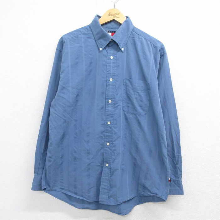 トミーヒルフィガー 90s 長袖シャツ ストライプ ライトブルー XL | 古着