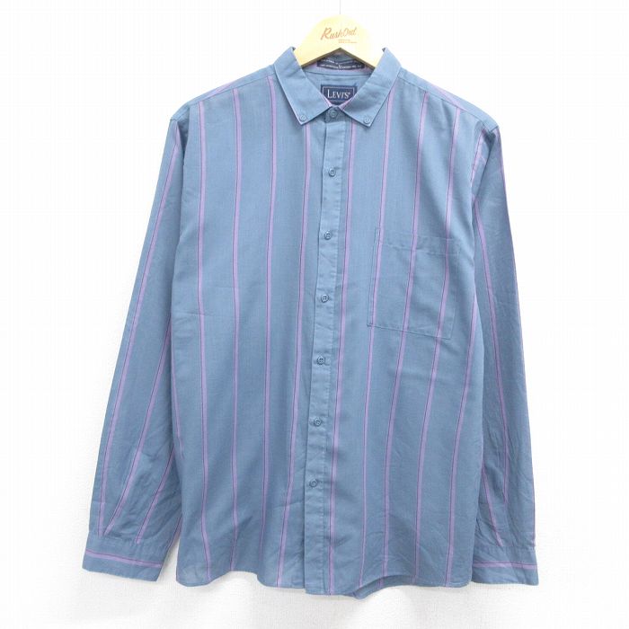 リーバイス 90s 長袖シャツ ストライプ ネイビー L | 古着