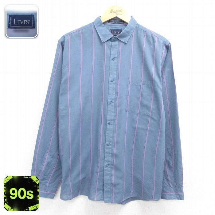 【20%OFF】リーバイス 90s 長袖シャツ ストライプ ネイビー メンズL相当 | 古着