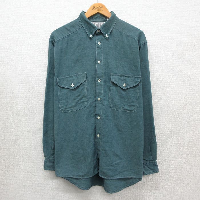 L★古着 リーバイス Levis 長袖 ブランド シャツ メンズ 90年代 90s ロング丈 ボタンダウン USA製 グリーン【spe】 26may18
