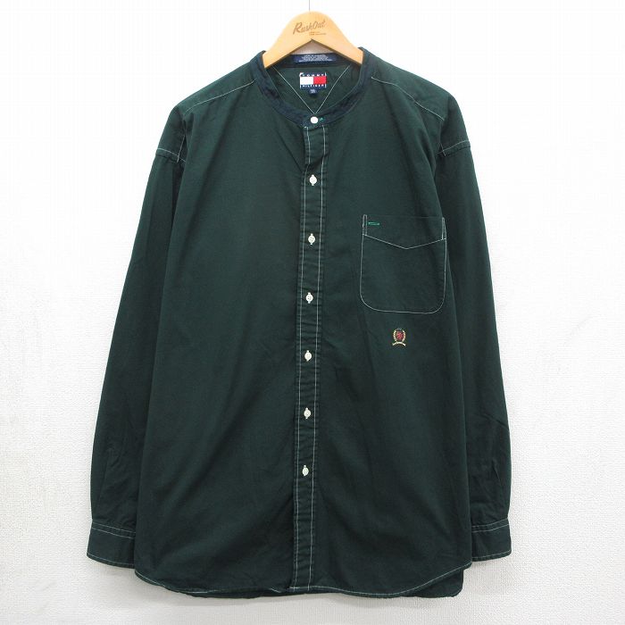 トミーヒルフィガー 90s 長袖シャツ ワンポイントロゴ グリーン XL | 古着