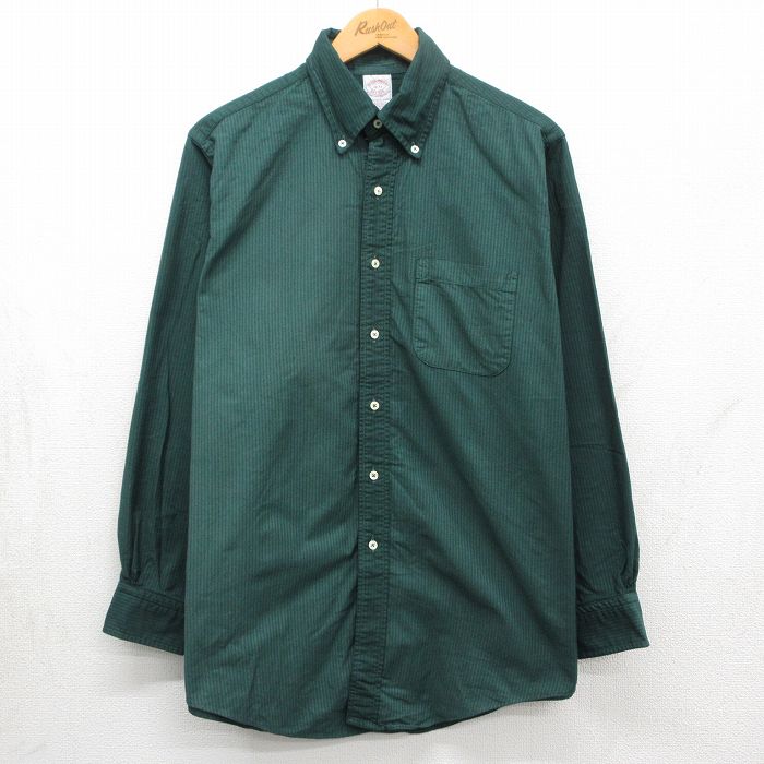 XL★古着 ブルックスブラザーズ 長袖 ブランド シャツ メンズ 90年代 90s コットン ボタンダウン USA製 グリーン ストライプ【spe】 26may18