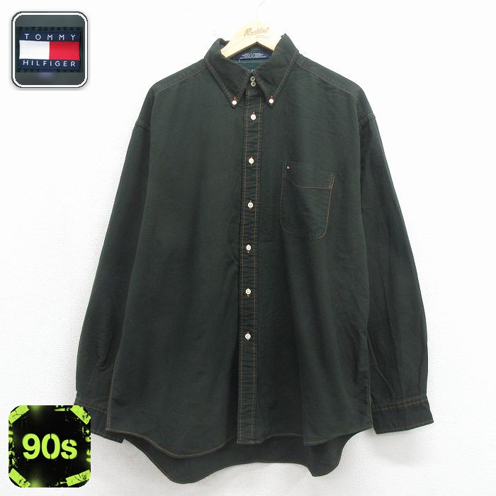 【20%OFF】トミーヒルフィガー 90s 長袖シャツ ワンポイントロゴ グリーン メンズXL相当 | 古着