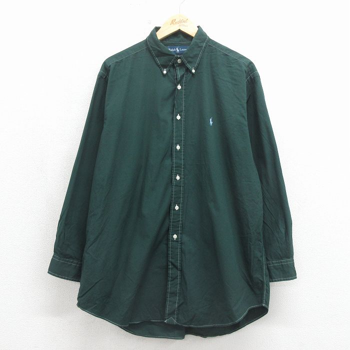 ラルフローレン 90s 長袖シャツ ワンポイントロゴ グリーン XL | 古着