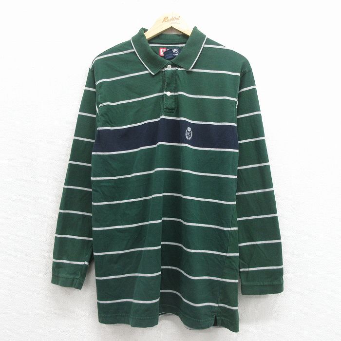 ラルフローレン 90s 長袖ポロシャツ ワンポイントロゴ グリーンボーダー メンズM相当 | 古着