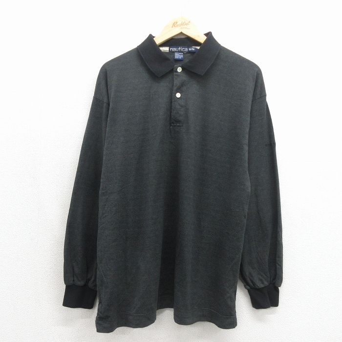 ノーティカ 90s 長袖ポロシャツ ワンポイントロゴ ブラック メンズL相当 | 古着