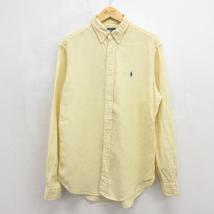 ラルフローレン 90s 長袖シャツ ワンポイントロゴ イエロー メンズL相当 | 古着