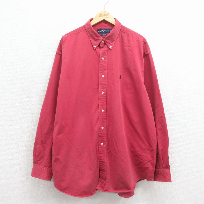 ラルフローレン 90s 長袖シャツ ワンポイントロゴ レッド メンズXL相当 | 古着