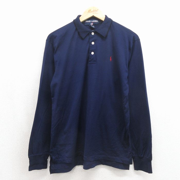 ラルフローレン 90s 長袖ポロシャツ ワンポイントロゴ ネイビー メンズM相当 | 古着