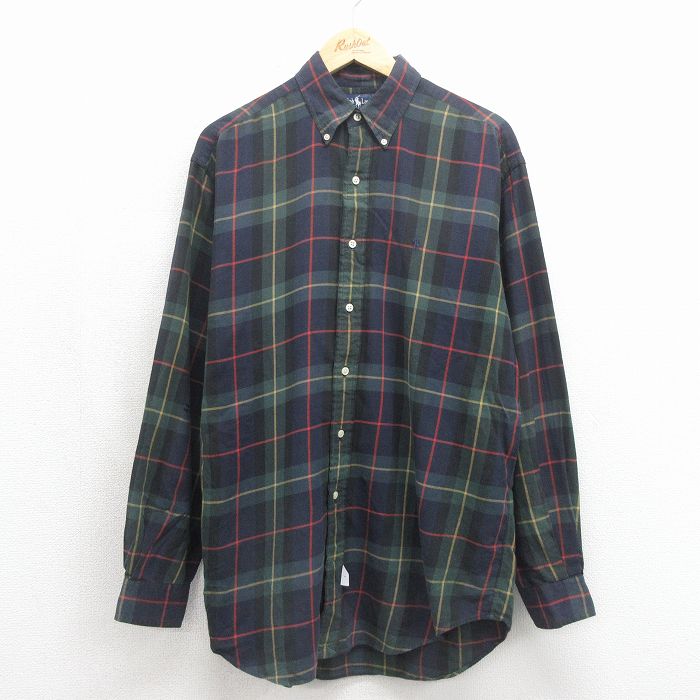 ラルフローレン 90s 長袖シャツ ワンポイントロゴ ネイビーチェック メンズXL相当 | 古着