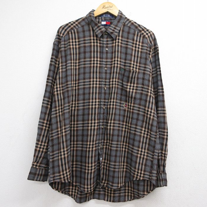 トミーヒルフィガー 90s 長袖シャツ ワンポイントロゴ グレーチェック メンズXL相当 | 古着
