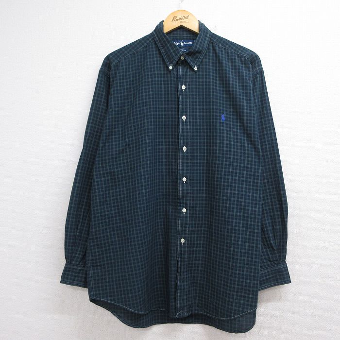 ラルフローレン 90s 長袖シャツ ワンポイントロゴ ネイビーチェック メンズXL相当 | 古着
