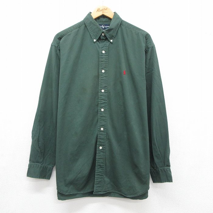 ラルフローレン 90s 長袖シャツ ワンポイントロゴ グリーン メンズXL相当 | 古着