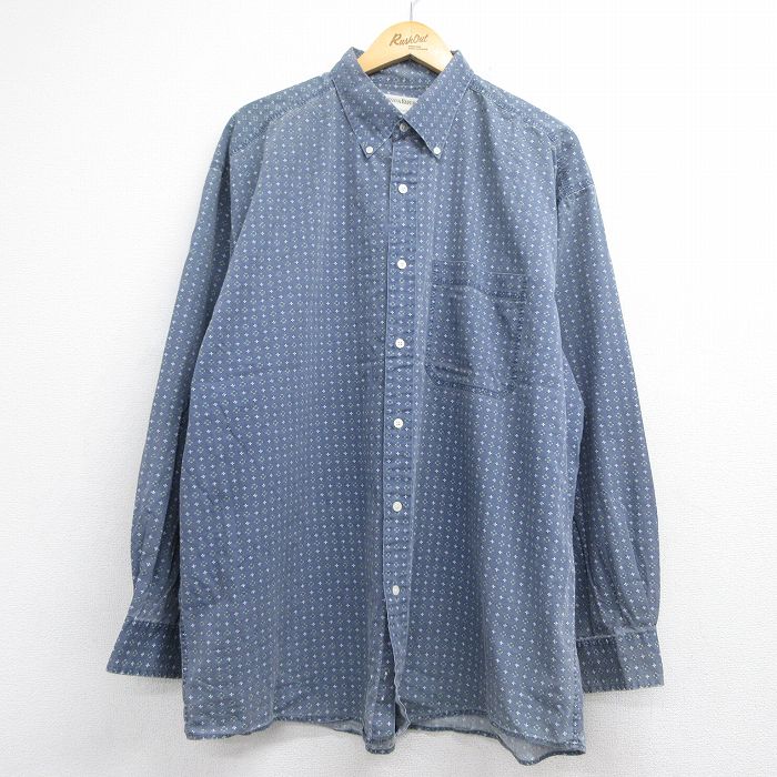 XL★古着 バナナリパブリック 長袖 ブランド シャツ メンズ 90年代 90s 大きいサイズ ロング丈 コットン グレー 26jun24