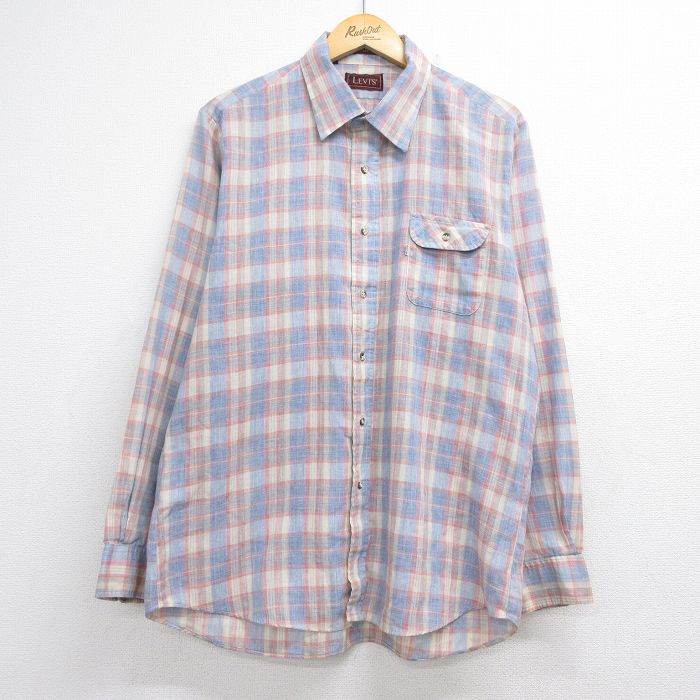 リーバイス 80s 長袖シャツ チェック ライトブルー メンズL相当 | 古着