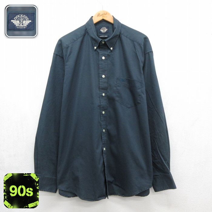 ドッカーズ 90s 長袖シャツ ワンポイントロゴ グレー メンズXL相当 | 古着