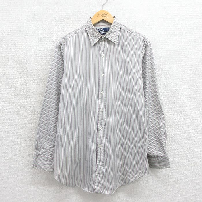 ラルフローレン 90s 長袖シャツ ストライプ グレー メンズXL相当 | 古着