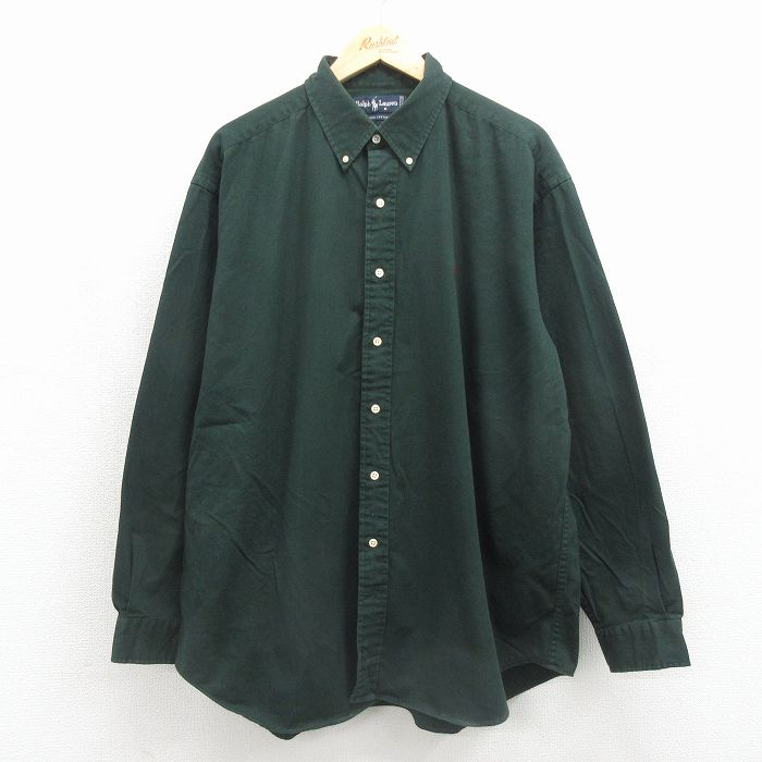 ラルフローレン 90s 長袖シャツ ワンポイントロゴ グリーン メンズXL相当 | 古着