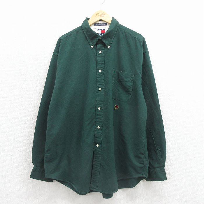 トミーヒルフィガー 90s 長袖シャツ ワンポイントロゴ グリーン メンズXL相当 | 古着
