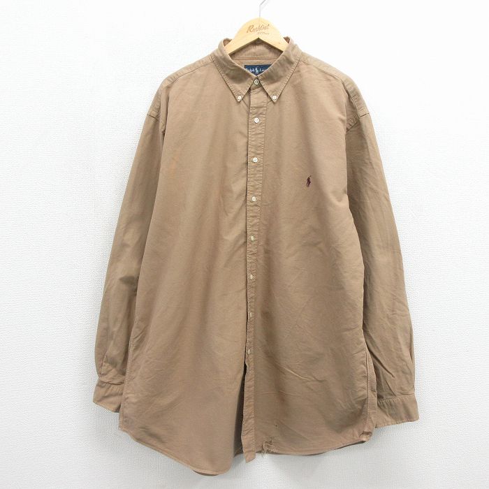 ラルフローレン 90s 長袖シャツ ワンポイントロゴ ブラウン メンズXL相当 | 古着