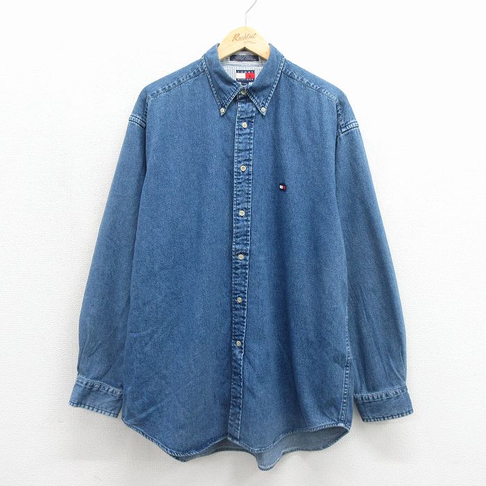 トミーヒルフィガー 90s 長袖シャツ ワンポイントロゴ ネイビー メンズXL相当 | 古着