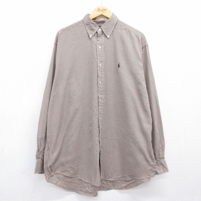 ラルフローレン 90s 長袖シャツ ワンポイントロゴ ブラウンチェック メンズXL相当 | 古着