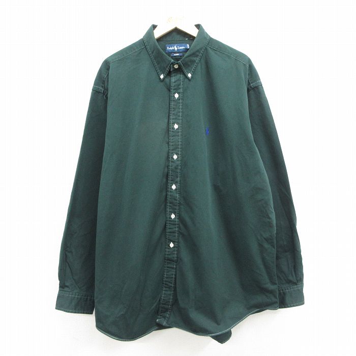 ラルフローレン 90s 長袖シャツ ワンポイントロゴ グリーン メンズXL相当 | 古着