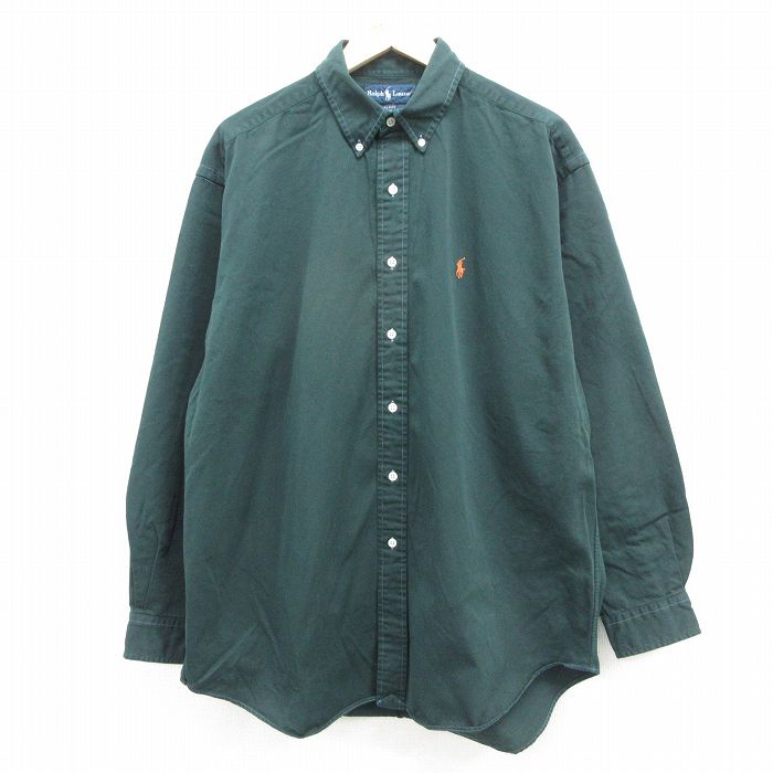 ラルフローレン 90s 長袖シャツ ワンポイントロゴ グリーン メンズXL相当 | 古着