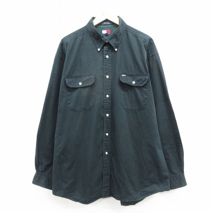 トミーヒルフィガー 90s 長袖シャツ ワンポイントロゴ グリーン メンズXL相当 | 古着