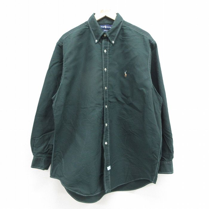 ラルフローレン 90s 長袖シャツ ワンポイントロゴ グリーン メンズXL相当 | 古着