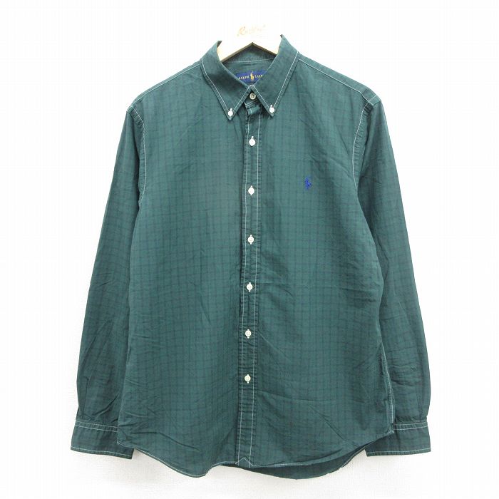 長袖シャツ ワンポイントロゴ グリーンチェック メンズL相当 | 古着