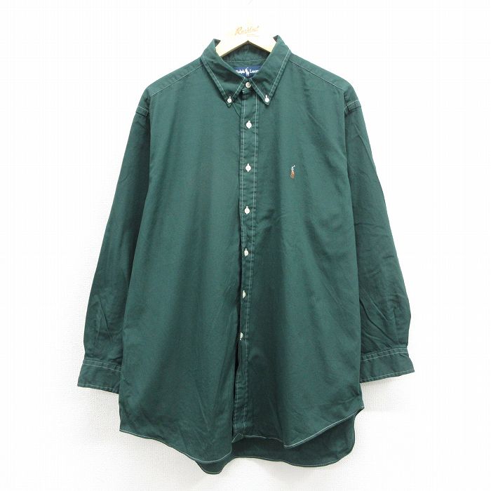 ラルフローレン 90s 長袖シャツ ワンポイントロゴ グリーン メンズXL相当 | 古着