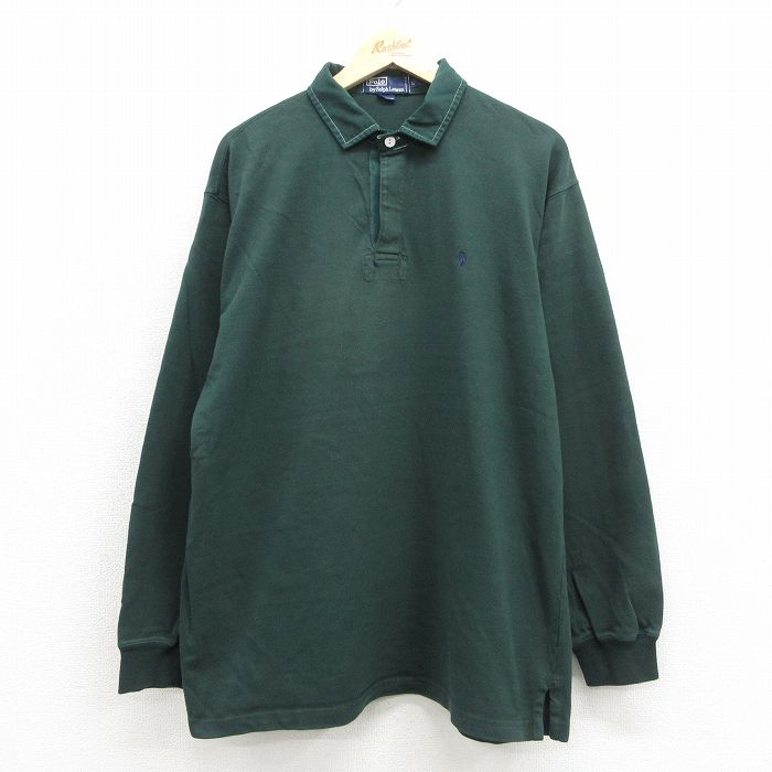 ラルフローレン 90s 長袖ラガーシャツ ワンポイントロゴ グリーン メンズXL相当 | 古着