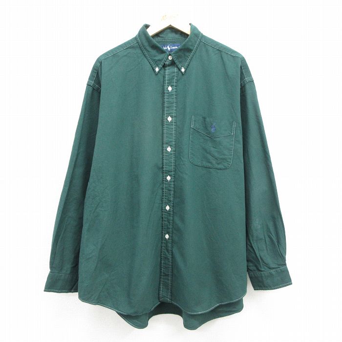 ラルフローレン 90s 長袖シャツ ワンポイントロゴ グリーン メンズXL相当 | 古着