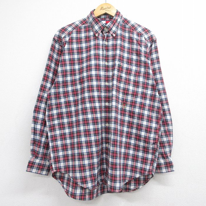 トミーヒルフィガー 90s 長袖シャツ ワンポイントロゴ レッドチェック メンズL相当 | 古着