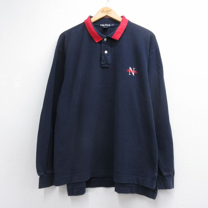 ノーティカ 90s 長袖ポロシャツ ワンポイントロゴ ネイビー メンズXL相当 | 古着