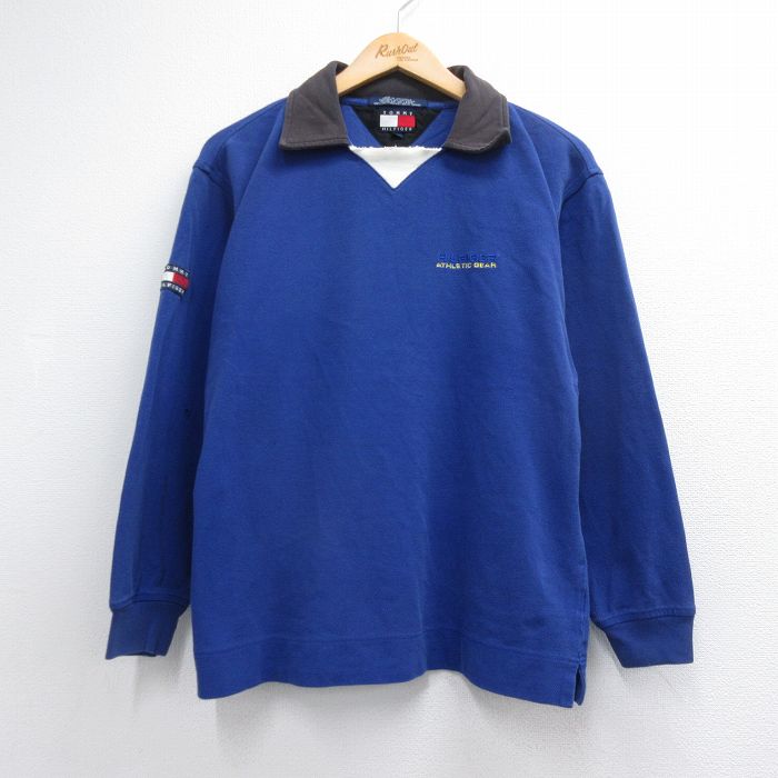 トミーヒルフィガー 90s 長袖ポロシャツ ワンポイントロゴ ブルー メンズM相当 | 古着