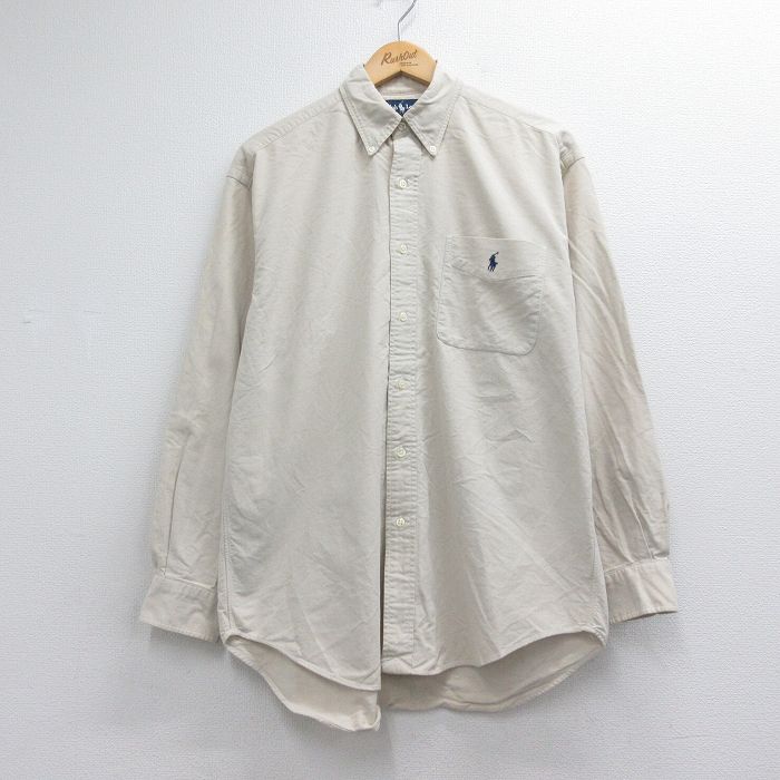 ラルフローレン 90s 長袖シャツ ワンポイントロゴ ベージュ メンズXL相当 | 古着