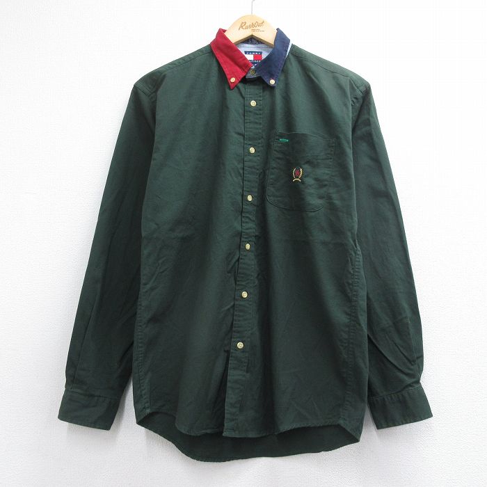 トミーヒルフィガー 90s 長袖シャツ ワンポイントロゴ グリーン メンズM相当 | 古着