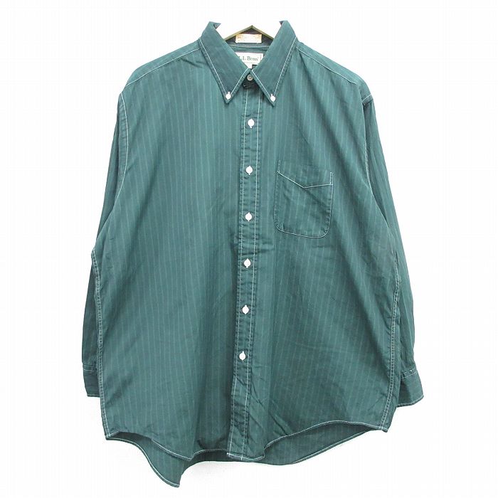 エルエルビーン 90s 長袖シャツ ストライプ グリーン メンズXL相当 | 古着