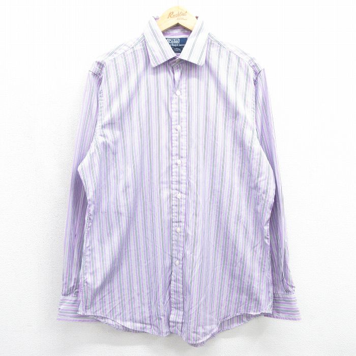 ラルフローレン 90s 長袖シャツ CURHAM ストライプ パープル メンズXL相当 | 古着