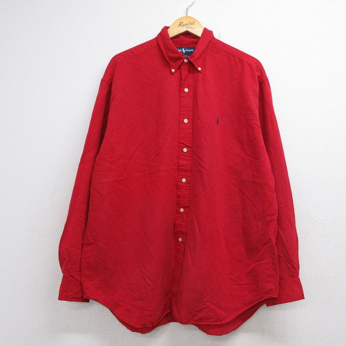 ラルフローレン 90s 長袖シャツ ワンポイントロゴ レッド メンズXL相当 | 古着