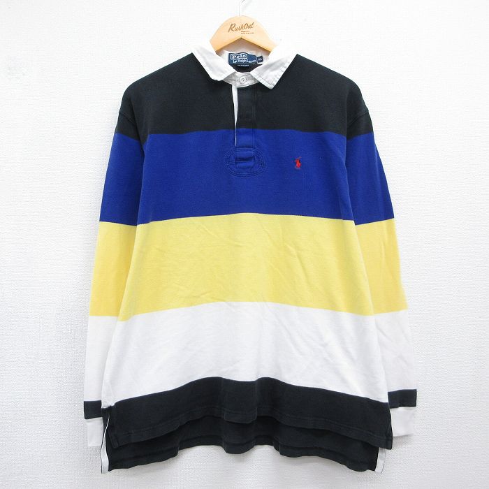 ラルフローレン 90s 長袖ラガーシャツ ワンポイントロゴ ブラック メンズXL相当 | 古着