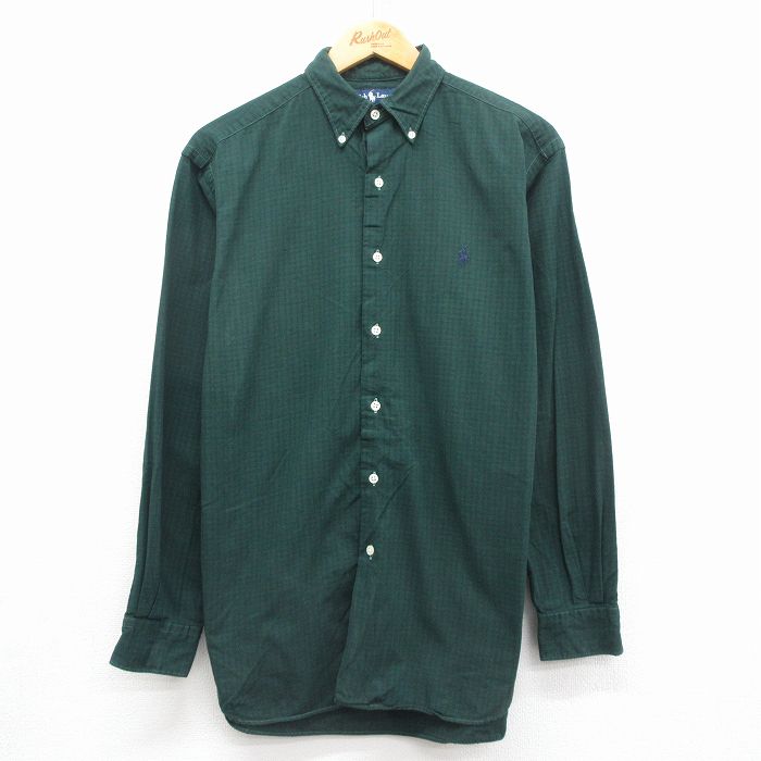 ラルフローレン 90s 長袖シャツ ワンポイントロゴ グリーンチェック メンズL相当 | 古着